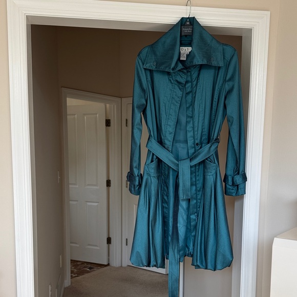 Vintage Dark Teal Trench Coat with Bubble Hem - Picture 3 of 14